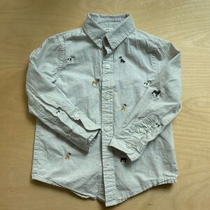 Adorable Puppy Stitched Janie + Jack Cotton Button Down Shirt